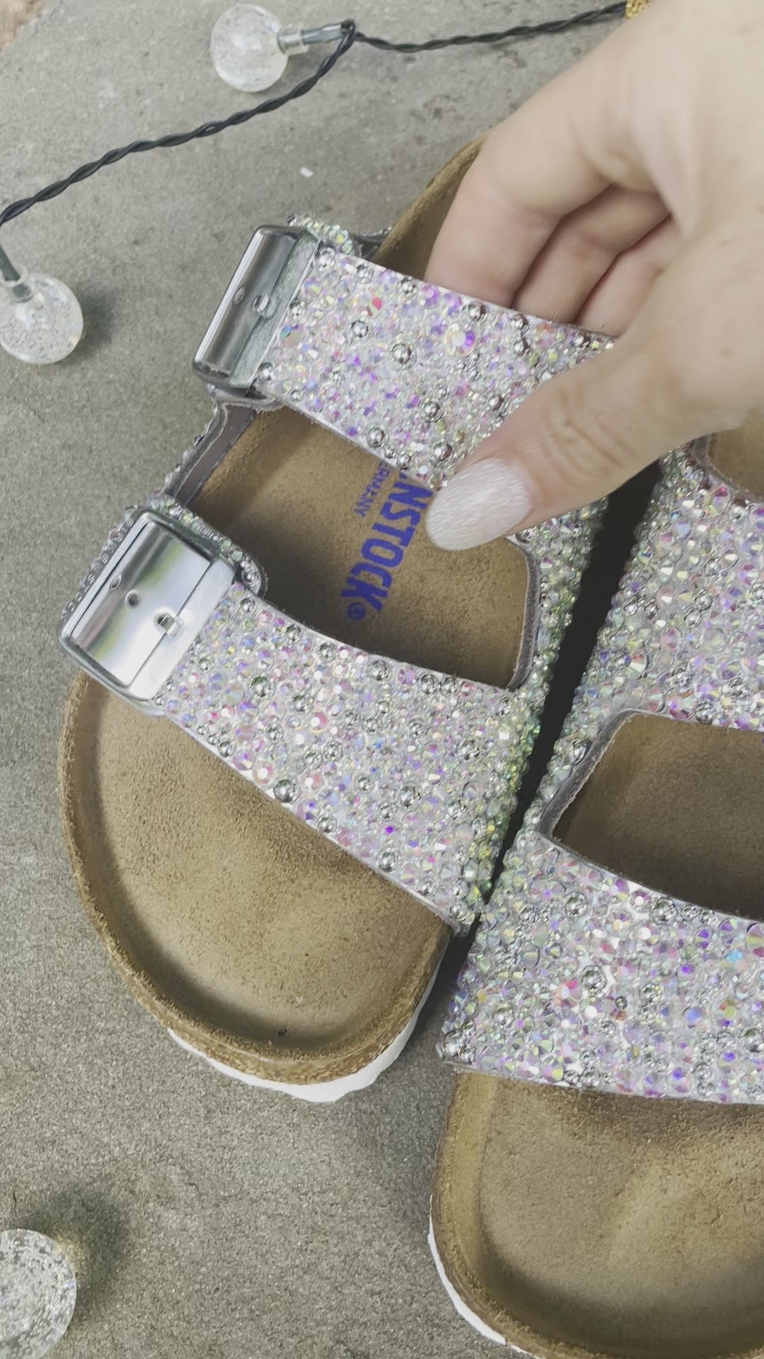 Glitter Double Strap Buckle Sandals-Rose Gold