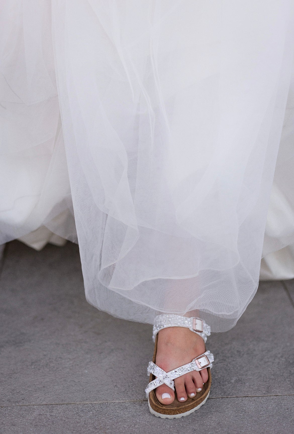 Birkenstocks with 2025 wedding dress