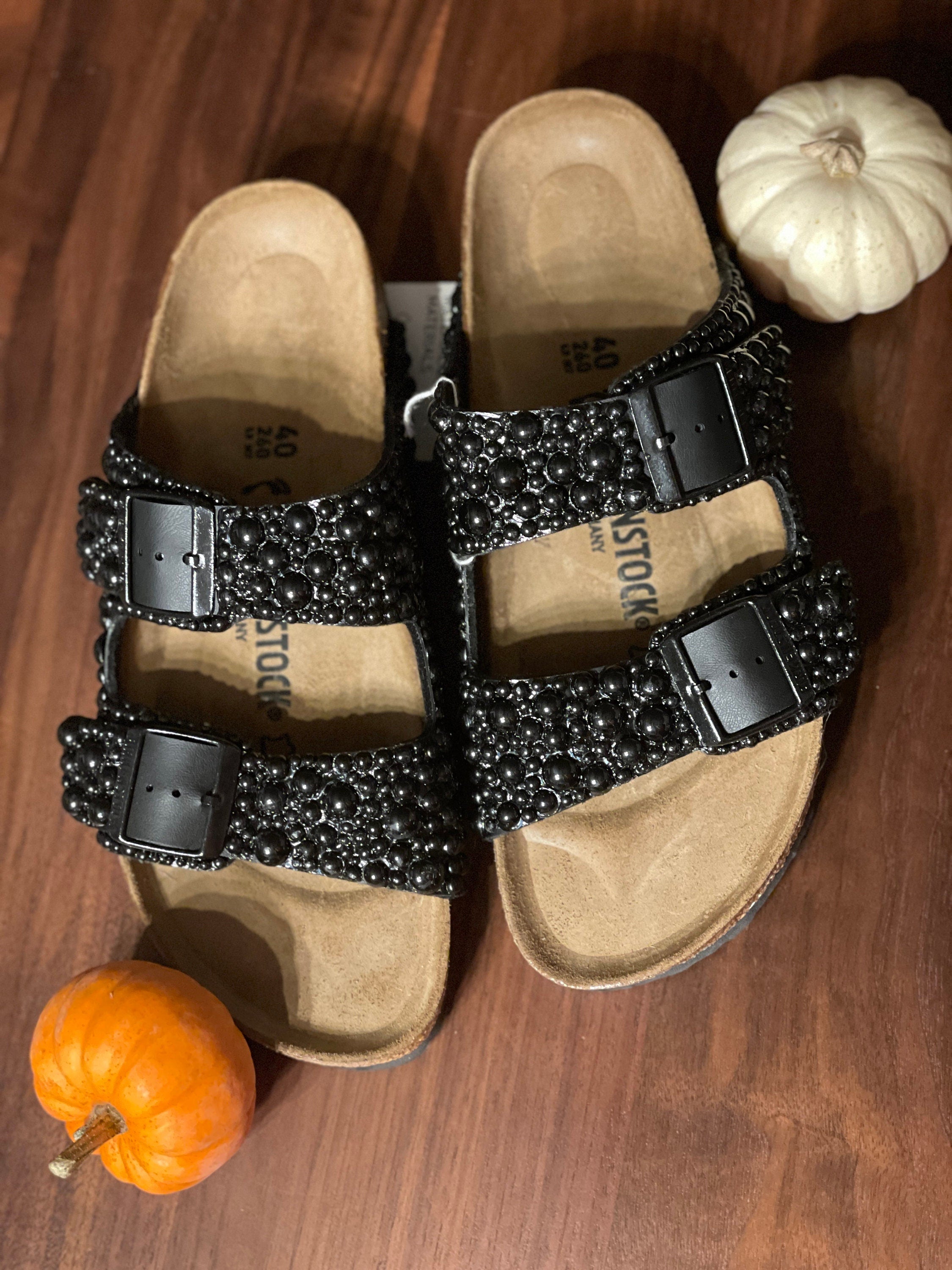 Birkenstock arizona clearance metallic stones black